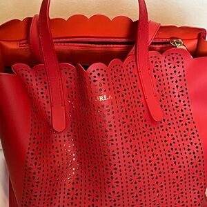 Furla Red Laser-Cut Tote Bag